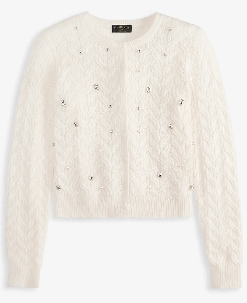 Charter Club Women's 100% Cashmere Embellished Cable-Knit Cardigan, Macy's Exclusive