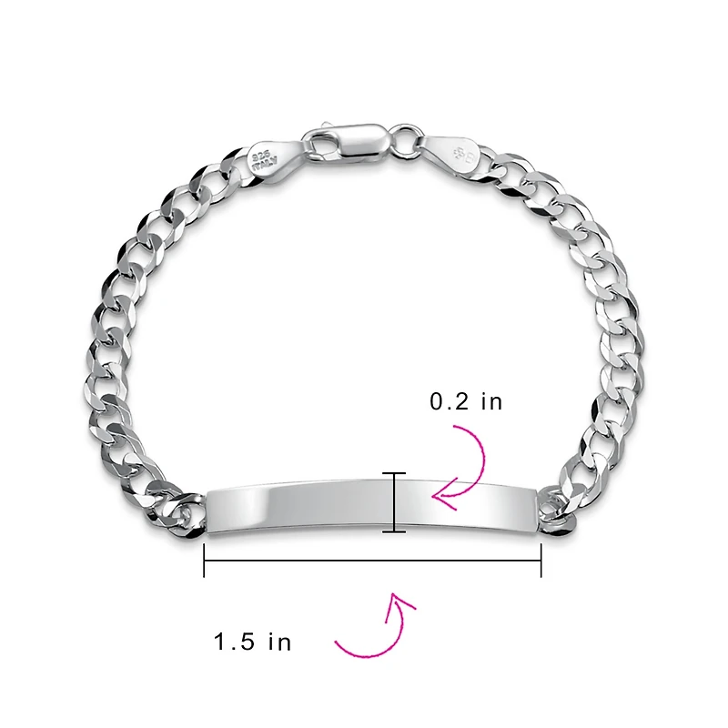 Bling Jewelry Bar Name Plated identification Id Bracelet 5 Mm Miami Cuban Curb Link Chain Link 180 Gauge .925 Sterling Silver