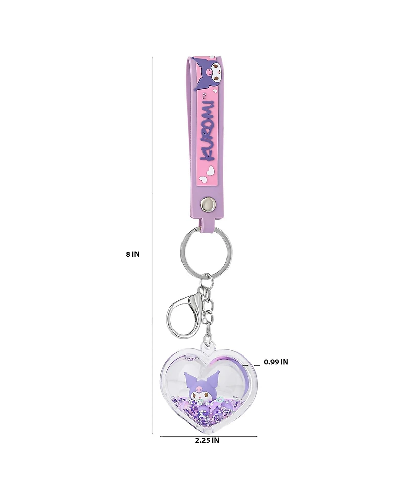 Kuromi Heart Keychain with Purple Strap and Floating Charm