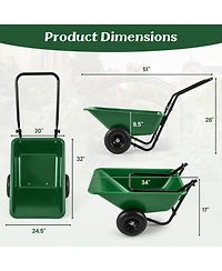 Dual-Wheel Wheelbarrow Garden Utility Cart with Pneumatic Tires