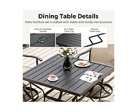 Outdoor 5-Piece Metal Patio Dining Set with and 4 Textilene Swivel Chairs Square Table Beige