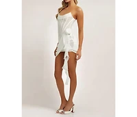 Heiress Beverly Hills Women's Chiffon Mesh Corset Flower Drape Mini Dress