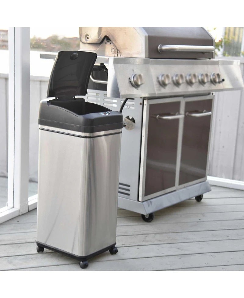 iTouchless Stainless Steel Sensor Trash Can with Wheels and AbsorbX Odor Filter 13 Gallon Silver