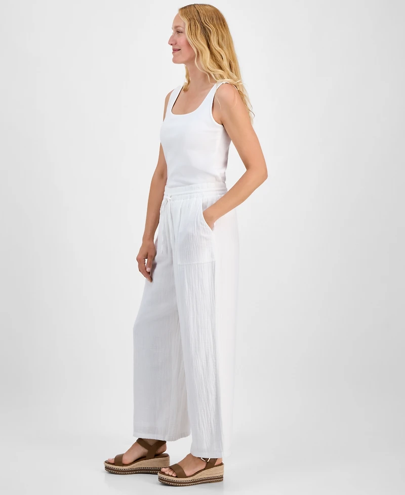Style & Co Petite Gauze Wide-Leg Pull-On Pants, Created for Macy's