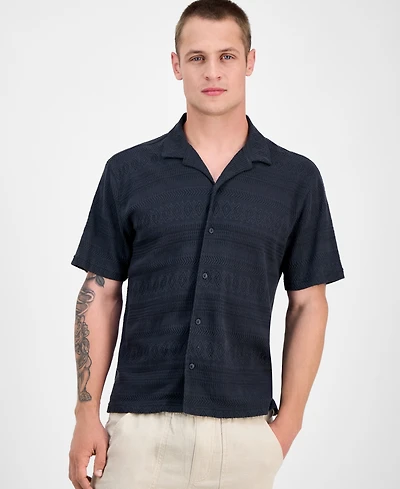 Sun + Stone Men's Alessio Short Sleeve Textured Knit Button-Front Camp Shirt, Exclusively at Macy's