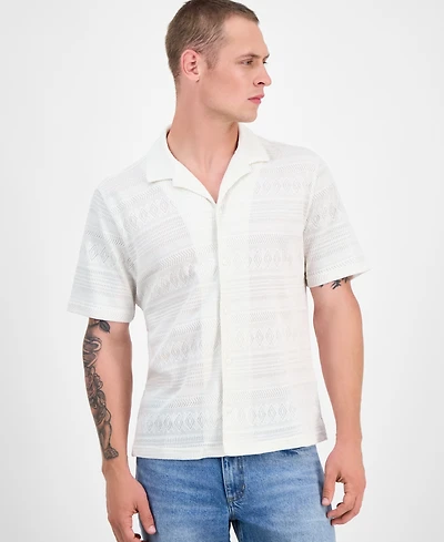Sun + Stone Men's Alessio Short Sleeve Textured Knit Button-Front Camp Shirt, Exclusively at Macy's