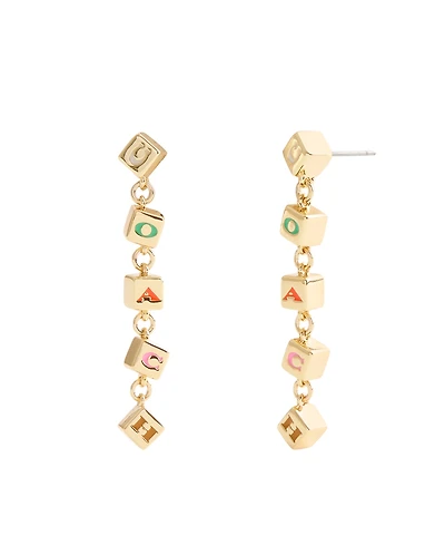 Coach Multi-Colored Signature Logo Enamel Cube Linear Earrings