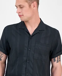 Sun + Stone Men's Ford Short Sleeve Textured Striped Button-Front Camp Shirt, Exclusively at Macy's