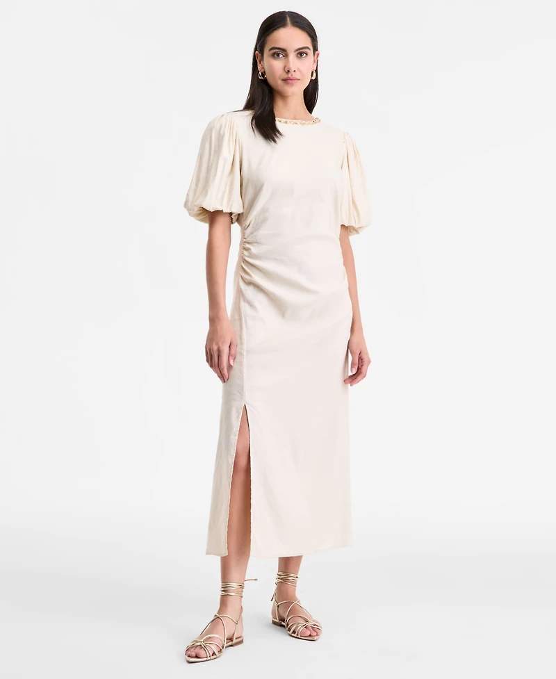I.n.c. International Concepts Women's Linen-Blend Puff-Sleeve Dress, Exclusively at Macy's
