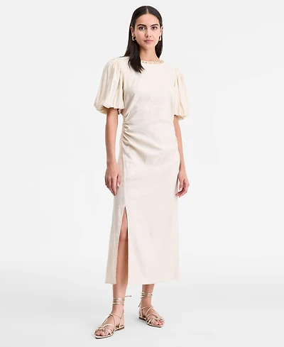 I.n.c. International Concepts Women's Linen-Blend Puff-Sleeve Dress, Exclusively at Macy's