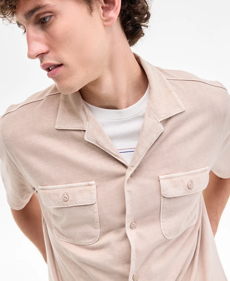 Sun + Stone Men's Short Sleeve Washed Button-Front Camp Shirt, Exclusively at Macy's