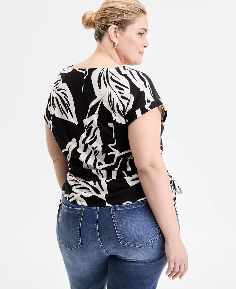 I.n.c. International Concepts Plus Printed Adjustable-Side-Tie Top, Exclusively at Macy's