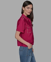 Karl Lagerfeld Paris Petite Textured Studded Blouse