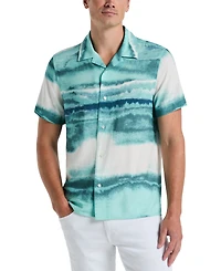 Perry Ellis Men's Short Sleeve Wave Print Button-Front Camp Shirt