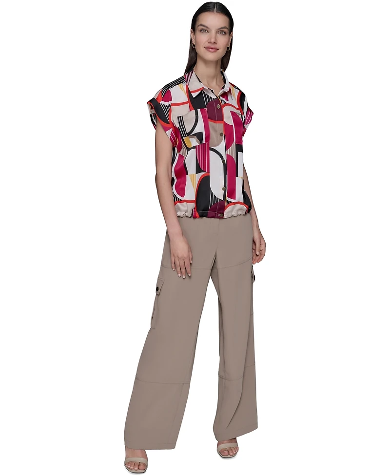 Karl Lagerfeld Paris Petite Floral-Print Drawcord-Hem Blouse