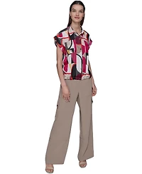 Karl Lagerfeld Paris Petite Floral-Print Drawcord-Hem Blouse