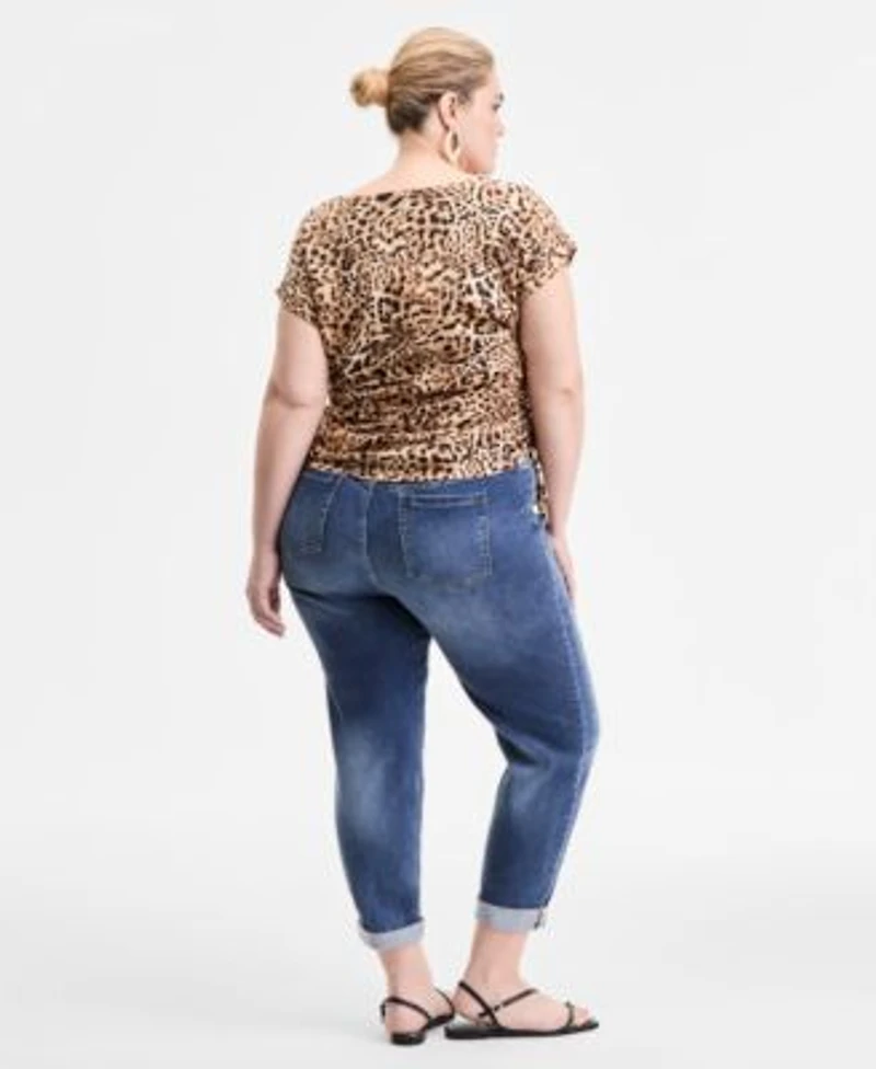 I.N.C. International Concepts Plus Size Printed Side Tie V Neck Top Slim Tech Rolled Cuff Boyfriend Jeans Exclusively At Macys