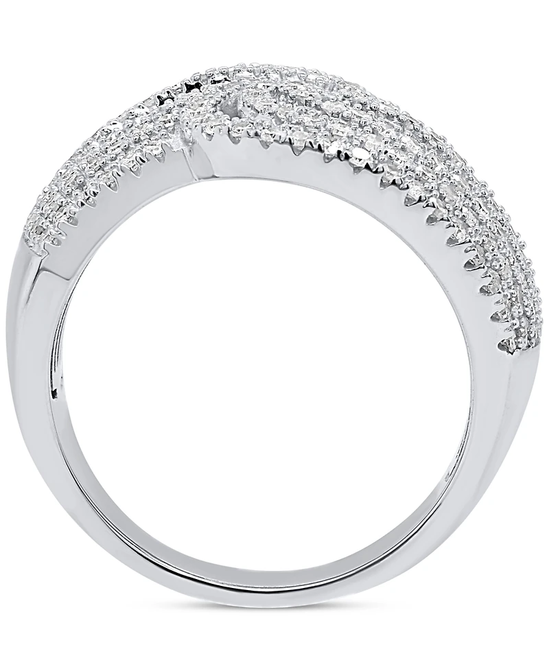 Diamond Multirow Swirl Statement Ring (1 ct. t.w.) Sterling Silver