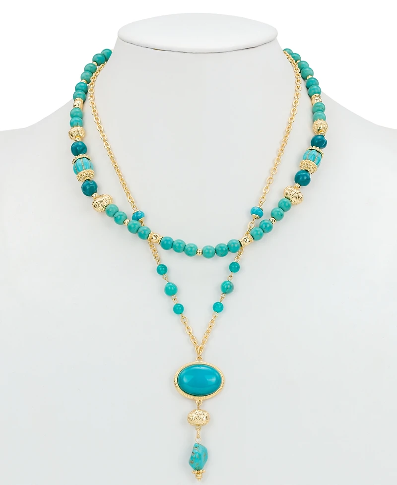 Patricia Nash Gold-Tone Mixed Stone Convertible Layered Lariat Necklace, 18" + 3" extender