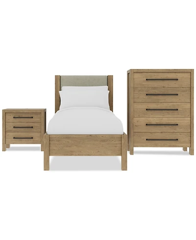 Davie 3-Pc. Twin Set (Upholstered Bed, Chest & 3-Drawer Nightstand)