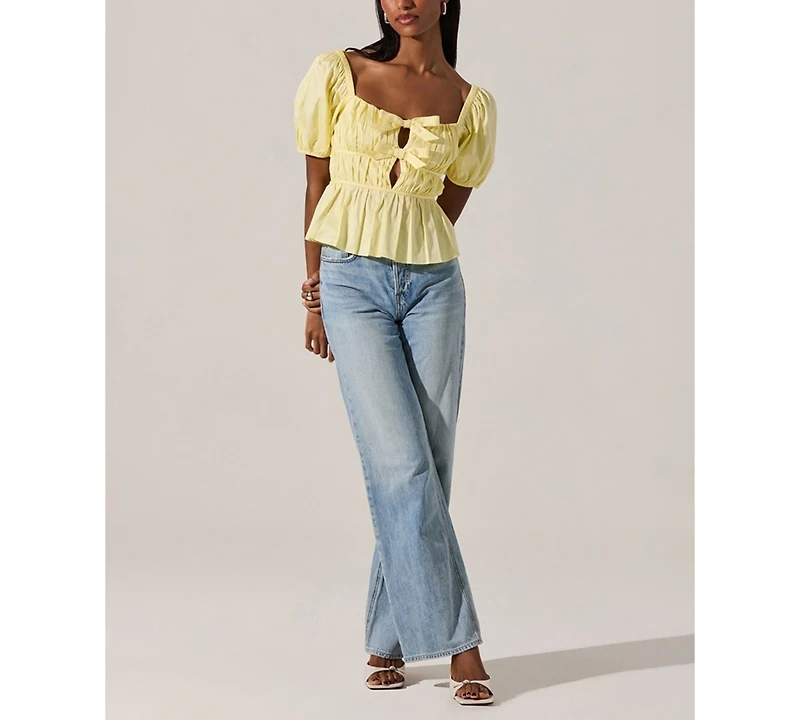 Astr the Label Women's Smocked Bow-Front Top