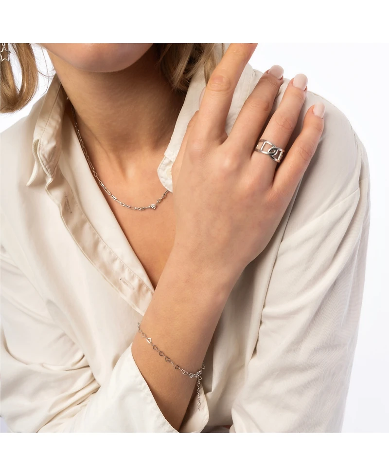 Spero London Love Heart Sterling Silver Chain Bracelet