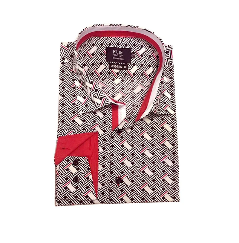 Elie Balleh Little Boys Black Slim Fit Print Button-Down Shirt