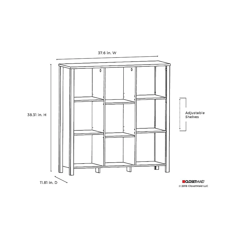 ClosetMaid Freestanding Premium 9-Cube Storage Organizer Bench, Weathered Oak