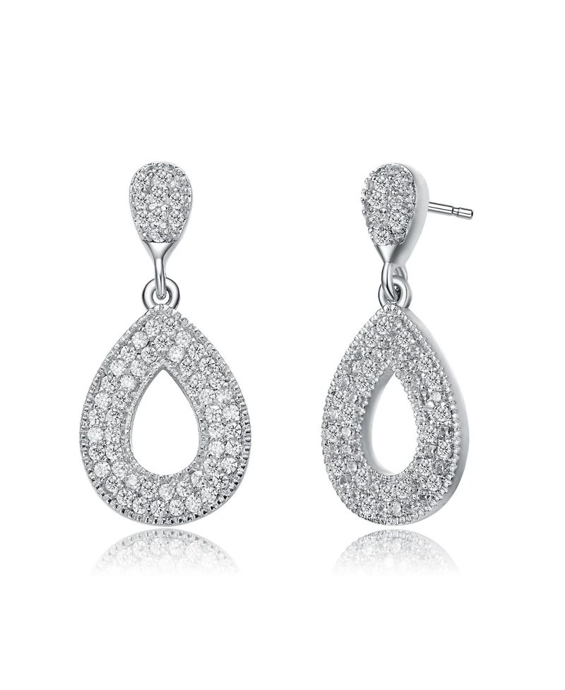 White Gold Plating with Clear Cubic Zirconia Pear Drop Earrings