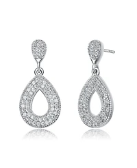 White Gold Plating with Clear Cubic Zirconia Pear Drop Earrings