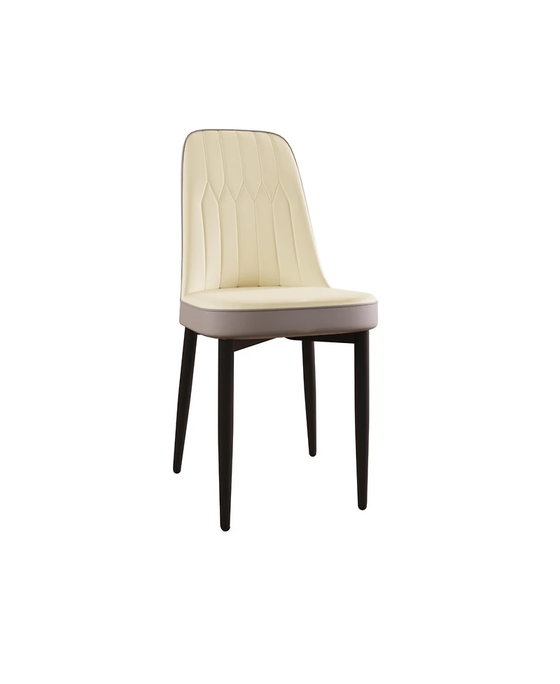 Modern Pu Leather Dining Chairs with Cushions (Set of 4), Black Metal Legs (Beige/Grey)