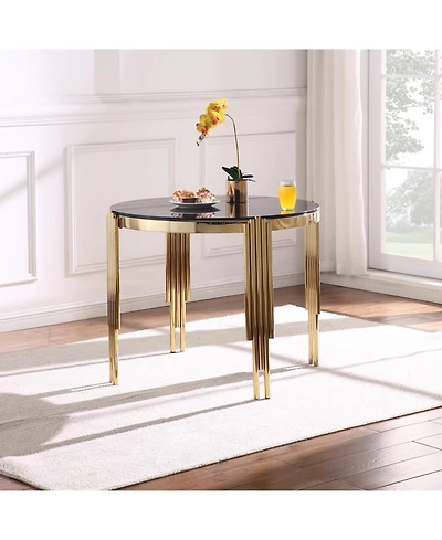 Streamdale Furniture Round Glass Dining Table (38.6") w/ Polished Gold Legs