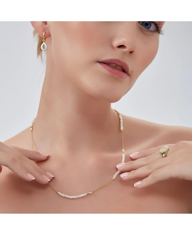 Spero London Baroque Irregular Pearl Jewelled Sterling Silver Chain Necklace In Gold