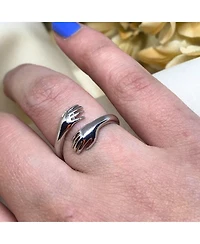 Spero London Hug Ring With Hands Sterling Silver and Gold Plated
