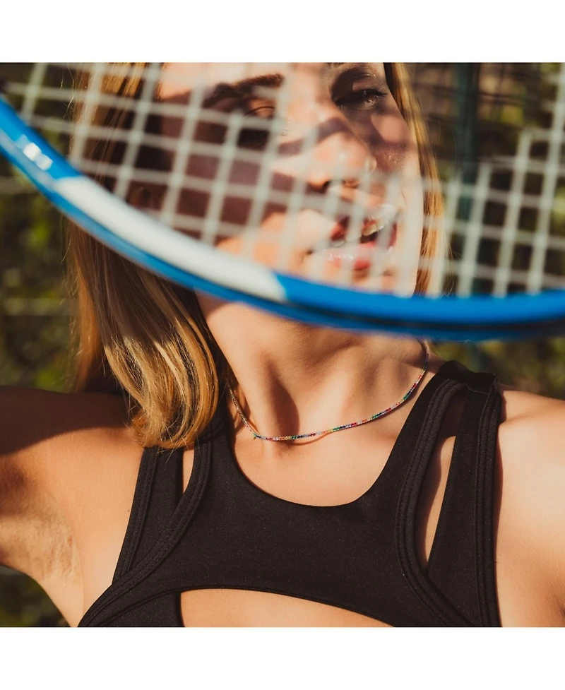 Spero London Rainbow Colourful Sterling Silver Tennis Necklace