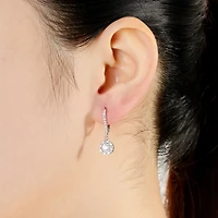 Sterling Silver White Gold Plating with Clear Cubic Zirconia Round Drop Earrings