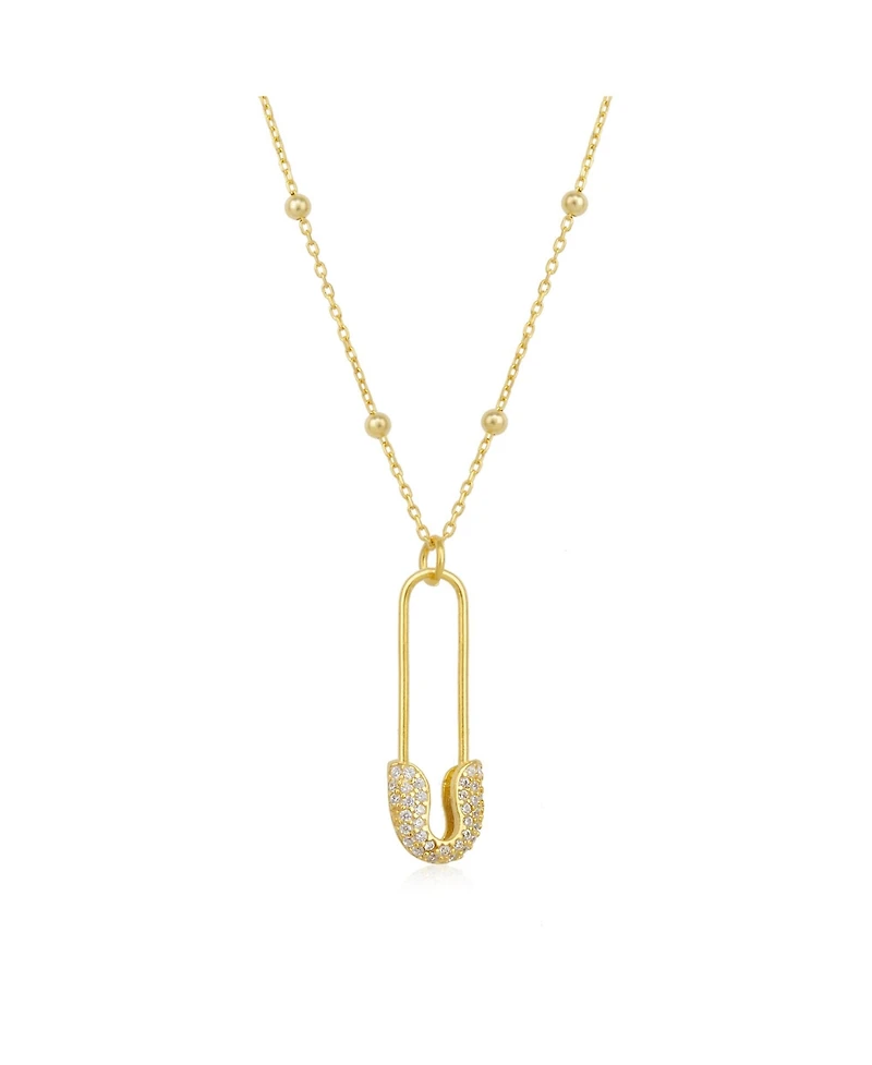 Spero London Sterling Silver Jewelled Safety Pin Necklace With Beaded Chain