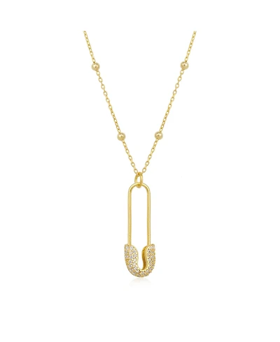 Spero London Sterling Silver Jewelled Safety Pin Necklace With Beaded Chain