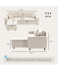Homcom Chaise Sectional Sofa, Corduroy Fabric Corner Couch,