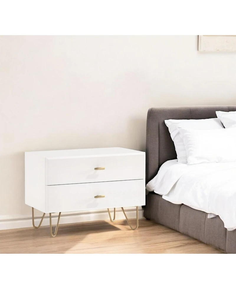 Contemporary Nightstand with Two Drawers for Bedroom Storage and Bedside Use
