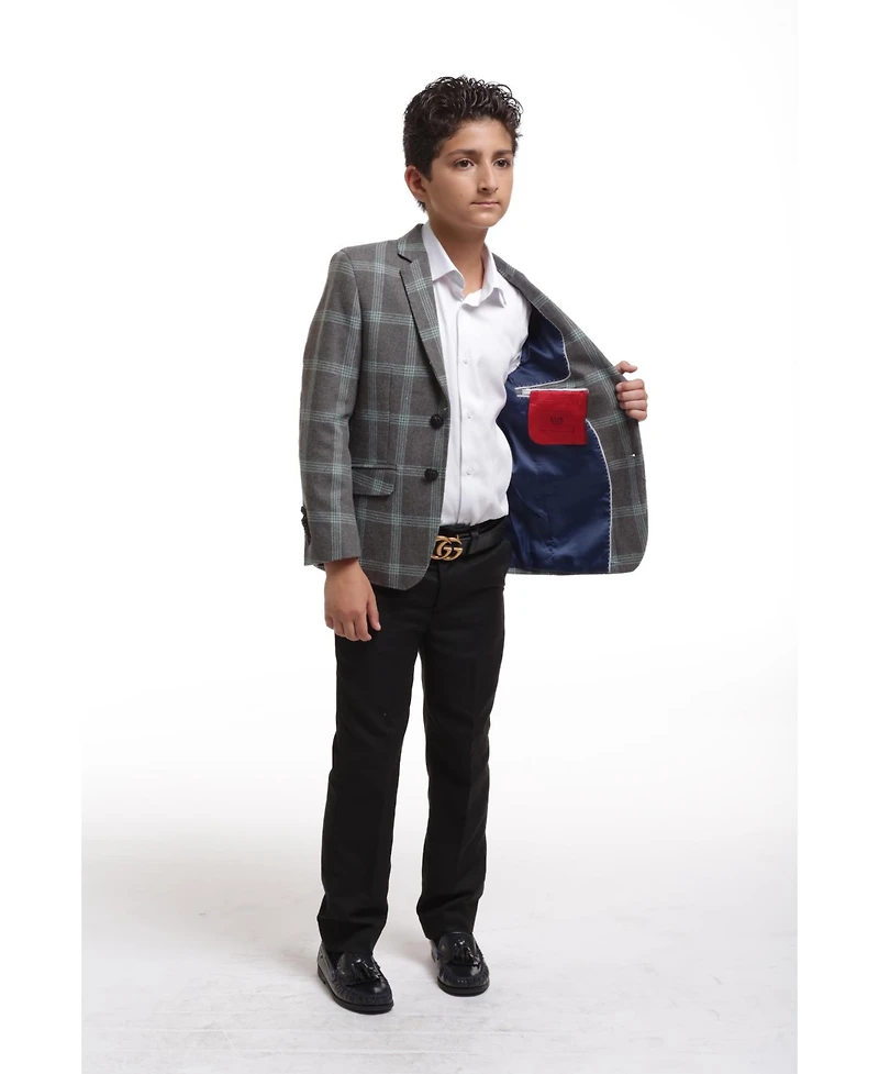 Elie Balleh Toddler Grey Slim Fit Premium Wool Checkered Blazer