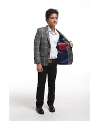 Elie Balleh Toddler Grey Slim Fit Premium Wool Checkered Blazer