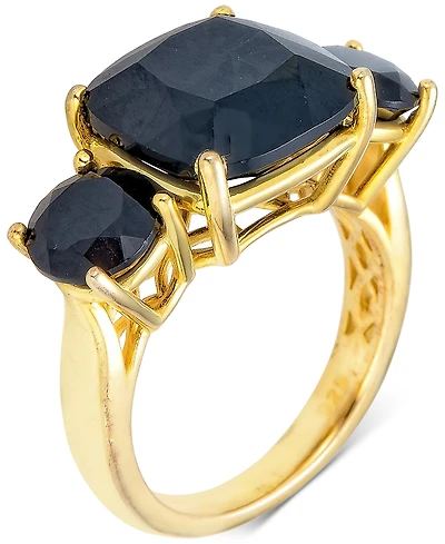 Black Onyx Cushion & Round Triple Stone Statement Ring in 14k Gold-Plated Sterling Silver
