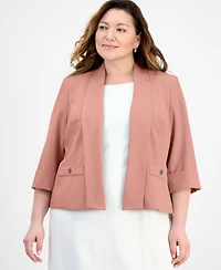 Kasper Plus Shawl-Collar Cuffed 3/4-Sleeve Jacket