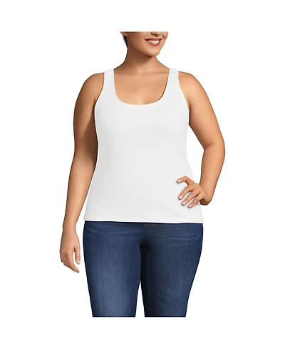 Lands' End Plus Pointelle Rib UNeck Tank