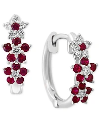 Lali Jewels Ruby (1/3 ct. t.w.) & Diamond (1/8 Extra-Small Hoop Earrings 14k Yellow Gold, 0.15" (Also Available White Gold)