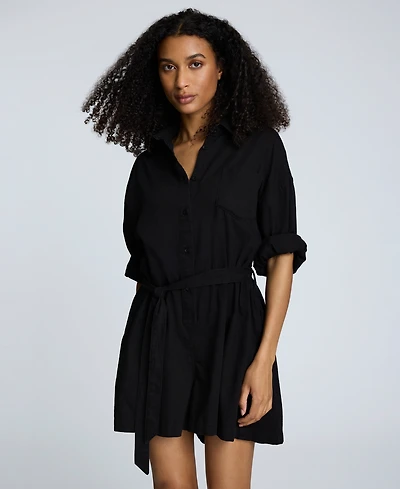 Kenneth Cole Women's Cotton Button-Front Long-Sleeve Romper