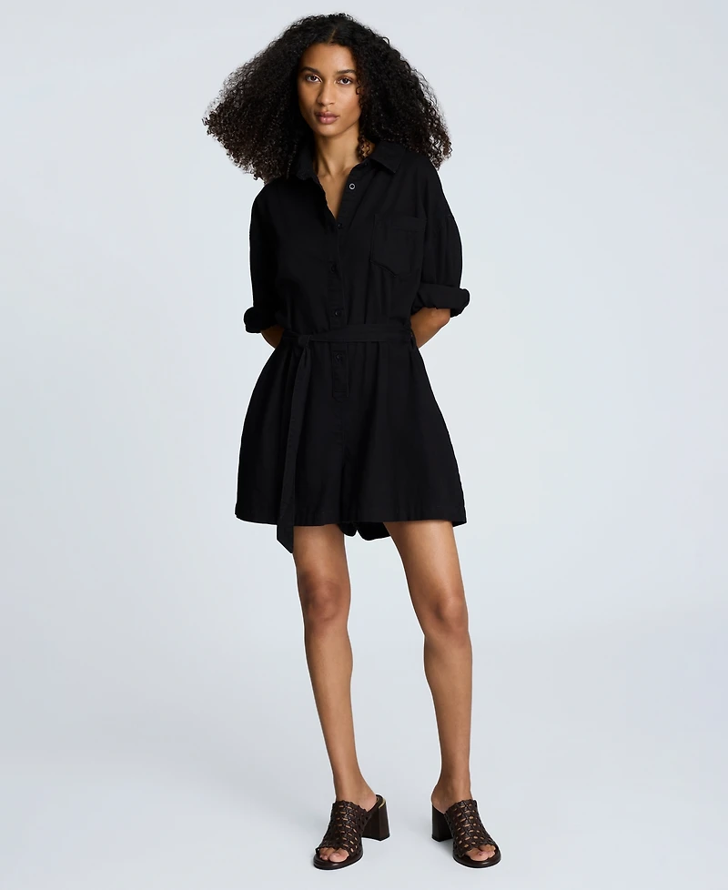 Kenneth Cole Women's Cotton Button-Front Long-Sleeve Romper