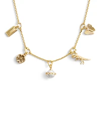 Coach Faux Stone Signature Heritage Cultivated Pearl Mixed Charm Bib Necklace