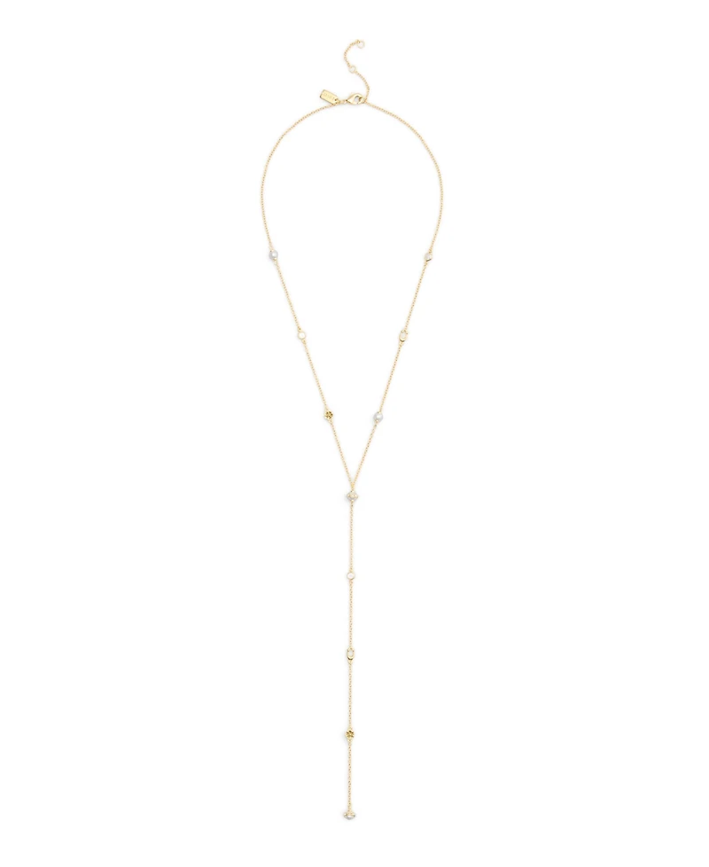 Coach Faux Stone Signature Heritage Cultivated Pearl Charm Strand Y Necklace
